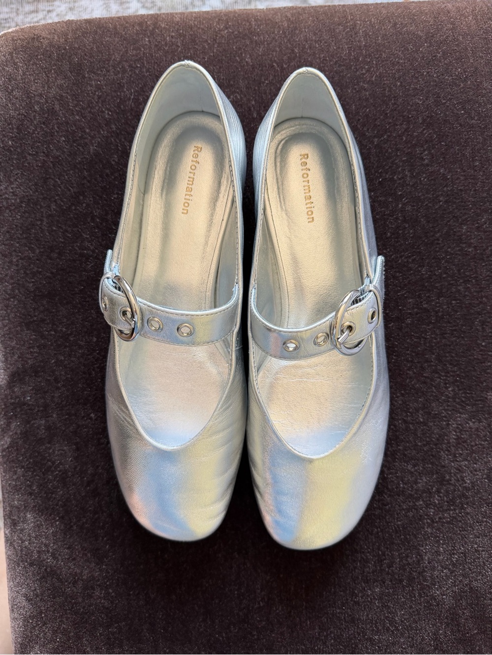Reformation Metallic Silver Buckle Mary Jane Flats - Picture 3 of 4